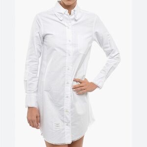 THOM BROWNE SHIRT DRESS Logo Front Long Sleeve White Womens Sz 3 US 36 6-8 M